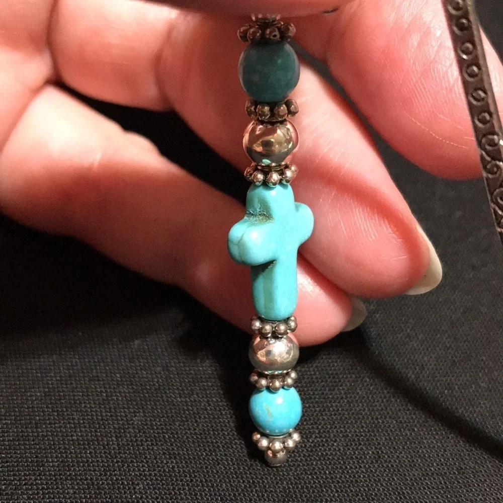 Metal Shepherd's Hook Bookmark w/Metal & Turquoise Magnesite Gemstone Beads